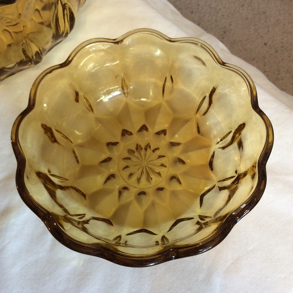 Amber scalloped rim Depression glass bowl set 3 pc - Picture 8 of 12